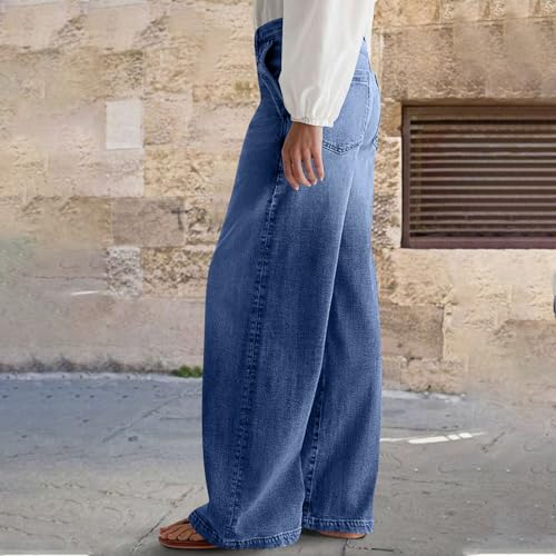 Straight Leg Jeans for Women High Waisted Stretchy Frayed Raw Hem Loose Denim Pants Casual Baggy Bootcut Trousers2