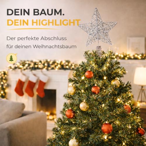 Baumspitze - Christbaumspitze und Tannenbaum-Aufstecker - Ideale Spitze für den Weihnachtsbaum zu Weihnachten Tannenbaumspitze (Silber, 1x)