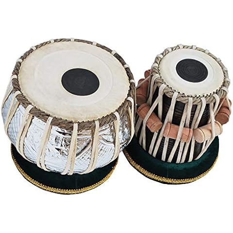 SAI Musicals Tabla Set, 3Kg Designer Chromed Copper Bayan, Sheesham Dayan Tabla, Professional Delhi Tabla Drums, Padded Bag, Book, Hammer, Cushions & Cover Cover
