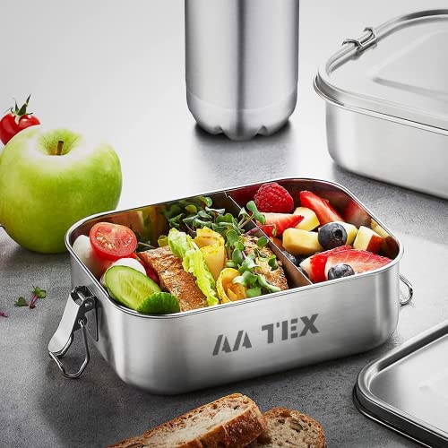 Foto von AA TEX Premium Brotdose Edelstahl 1000ml, Lunchbox BPA-frei 2 Fächer | Spülmaschinenfest | Trennwand ist auslaufsicher, Brotdose Edelstahl kinder (Silver)