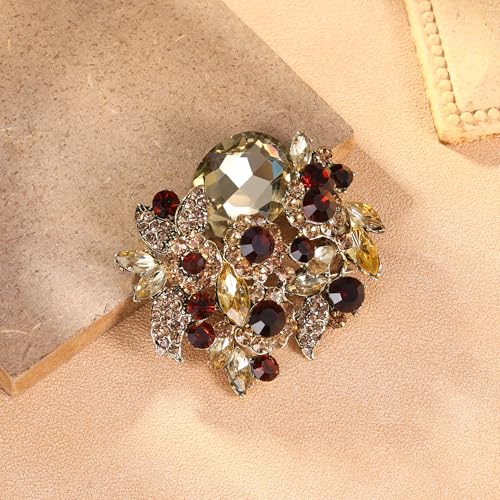 Image of EVER FAITH Rhinestone Crystal Party Flower Leaf Vine Brooch