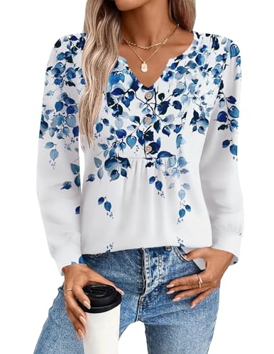 Image of Zeagoo Womens Long Sleeve Tops Fall V Neck Shirt Casual Pleated Tunic Top