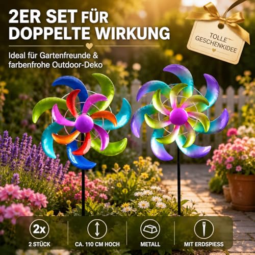 Molinillo de viento para jardín decorativo en metal multicolor de 110 cm con estaca resistente 5