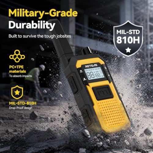 Image of Retevis RB48 Advanced Triple Prooof Walkie Talkies with Shoulder Mic,MIL-STD 810H,VOX,Vibration Reminder,Dual PTT,SOS,NOAA,10 Call Bells,Mic-Noise Reduction&IP67 Waterproof (2 Pack)