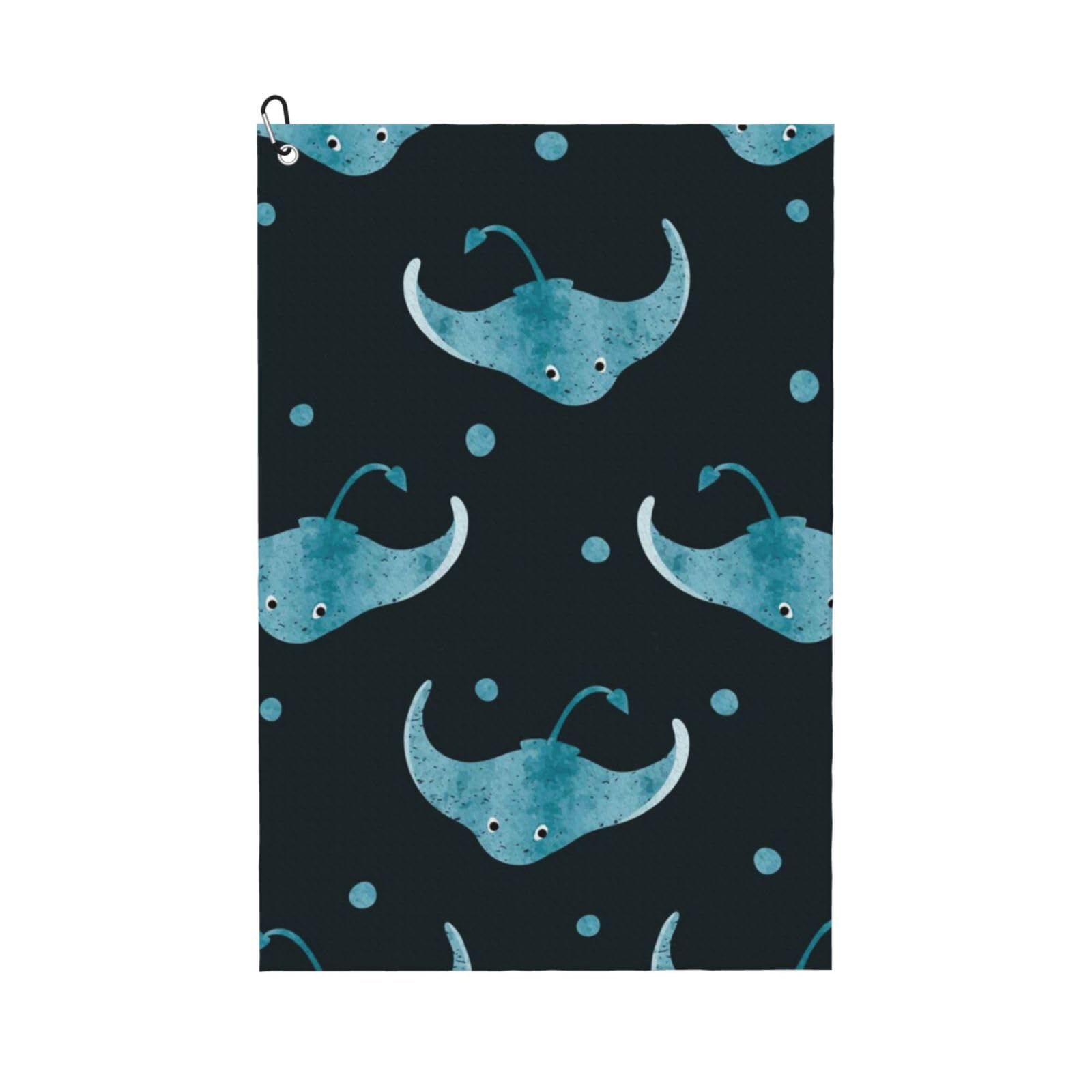 Hnnkloy Stingray Fish Pattern, 16x24 in Portable Waffle Golf Towels with Carabiner Clip for Golf Bag