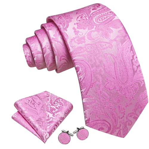 Image of Barry.Wang Men Ties Paisley Woven Silk Necktie Set with Pocket Suqare Cufflinks Formal