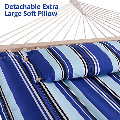 Image of SUNCREAT Two Person Hammock with Stand Heavy Duty, Free Standing Hammocks Outdoors for 2 Person, Max 475lbs Capacity, Blue Stripes