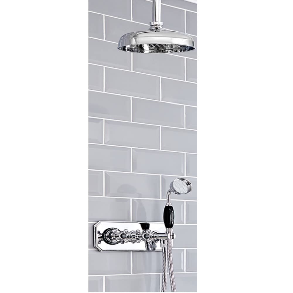 Milano Elizabeth Thermostatic Mixer Valve 200mm Shower Head Handset - Chrome Black