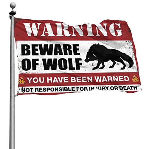 Bandera Beware of Wolf 152x244 cm para decoración de pared en dormitorio