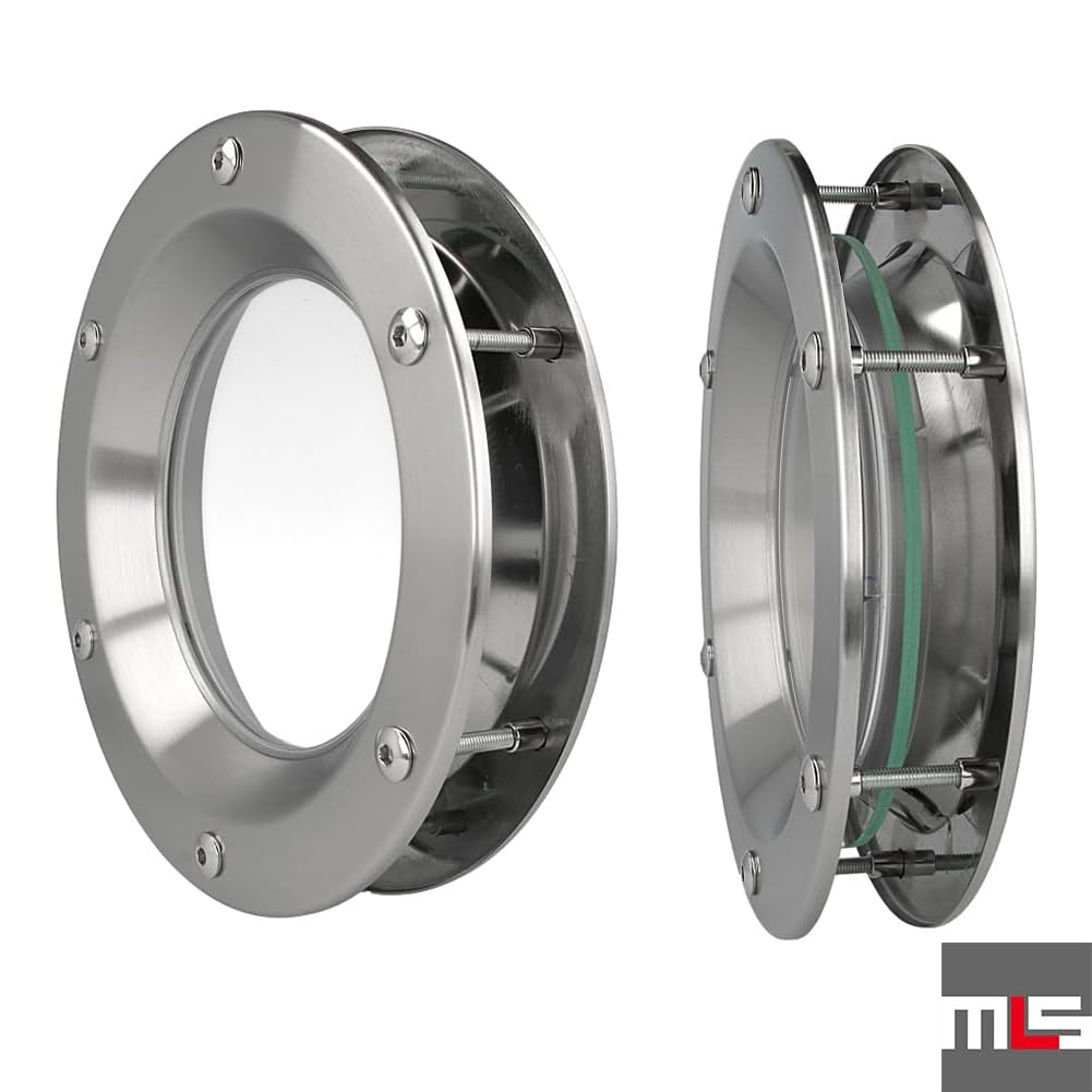MLS Hublot B1000, Pour Portes, en Acier Inoxydable, Verre de Sécurité Feuilleté, Convient Aux Portes de 40 mm D'épaisseur, Vis de Fixation Visibles des Deux Côtés, 300 mm de Diamètre, Verre Clair