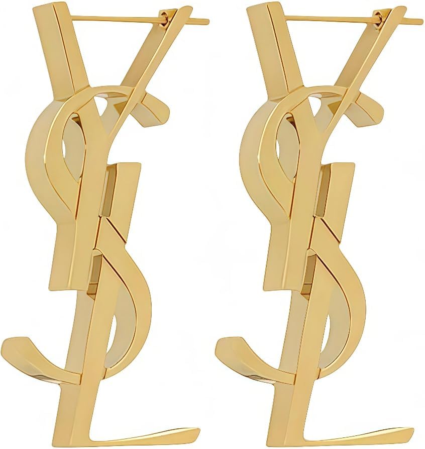 Women's Gold Fashion Earrings Showcasing trendy style, luxurious letter design paired with dangling pendants.