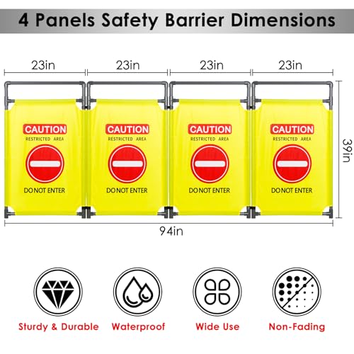 Actrey SANP002 4 Panels Safety Barricade,7.8 Ft Foldable Security Sign Barrier,Heavy Duty Pvc Frame Barricade,Do Not Enter" Gate High Visibility Caution Symbol Crowd Control thumb #1