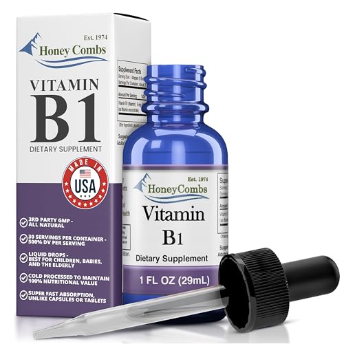 Vitamin B1 Thiamine Liquid Drops - Made in USA - Natural High Potency Fast Absorption Thiamine B1 Supplement for Men, Women & Kids – Vegan Formula - Bulk Sizes Also Available