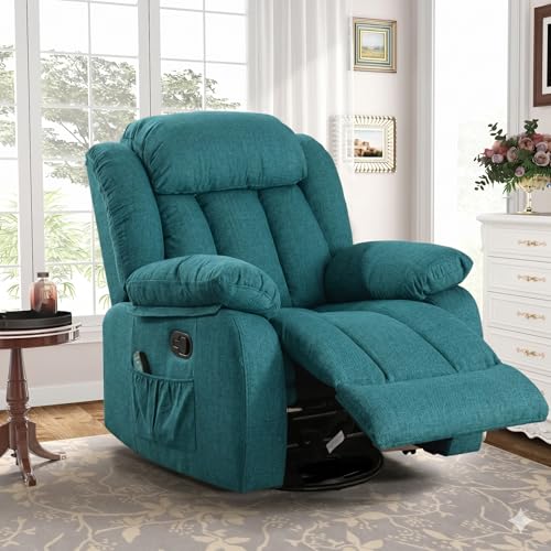 Image of Amazon Brand - Solimo Stark | Single Seater Sofa Recliner | Rocking, Revolving and Recline Manual Recliner (Velvet Teal) | 1 Year Warranty