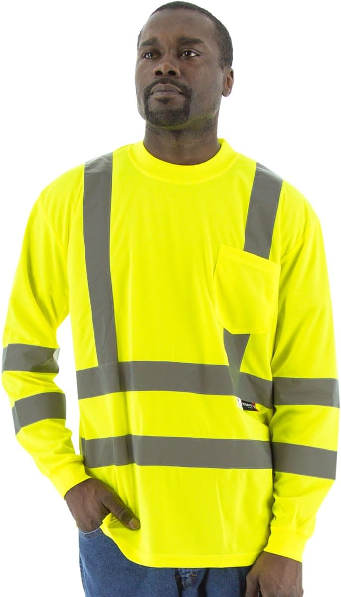 Majestic High Visibility Long Sleeve Shirt, Double Sided Waist Reflective & Vertical Striping, Meets ANSI 3 Type R Standard