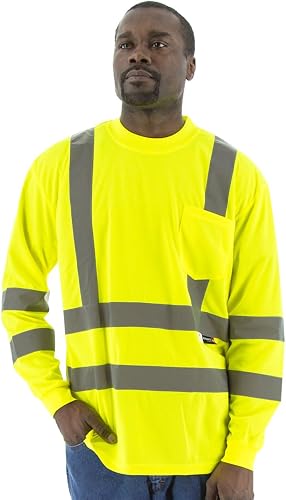 Majestic 75-5355/M High Visibility Yellow Long Sleeve Shirt, with Left Chest Poc