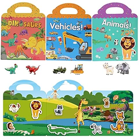 Libros de calcomanías para niños de 2, 3, 4, 5 años, animales de tráfico Cover