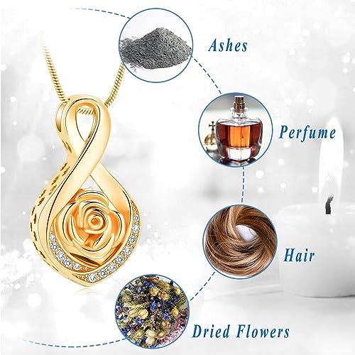 Roseflower Cremation Jewelry for Ashes Infinity Urn Necklace for Ashes Memorial Keepsakes Jewelry for Women Girl Pets Loved One Memorial Jewelry (Golden)3