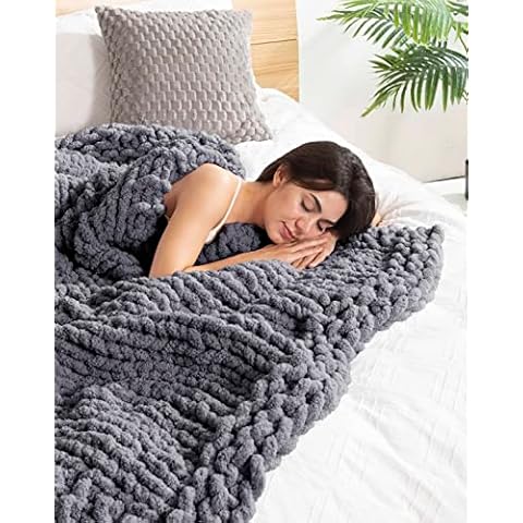 clootess Chunky Knit Blanket Knitted Throw Crochet Chenille Yarn Woven for Bed Sofa Textured Thick Cable Decor (Dark Grey 50x63 in) Cover