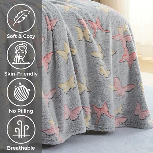 Image of Story@Home Glow in the Dark Blankets for Kids | Kids Cooling Quilt | Kids Blanket 0-15 Years (200x15 cm) Soft Fleece Blanket |Cozy All-Season Radium Blanket for Boys & Girls - Butterfly
