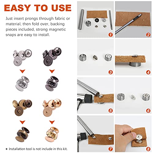 Tanstic 44 Sets 4 Color, 14Mm Round Magnetic Snap Sets, Strong Magnetic Button Clasps Double-Sided Magnetic Leather Snaps For Clothes, Jackets, Jeans Wears, Bracelets, Diy Craft Sets #TOP4