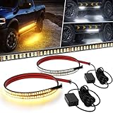 Truck Running Board Lights 2pcs 48inch LED Running Strip with Sequential Amber Turn Signal, Dynamic White Courtesy Light for Truck Pickup SUV Trailer