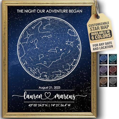Custom Star Map for Specific Date Art Print | Personalized Star Map | Night Sky Constellation | Anniversary Gifts for Women | Unique Gift for Father's Day, Weddings, Girlfriends, Boyfriends (11x14)