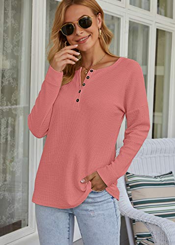 Image of MOLERANI Womens Long Sleeve Waffle Knit Henley Shirts Tunic Tops