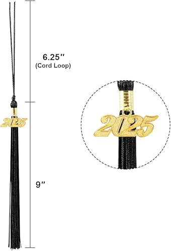 Vista 2 de Borla 2025, 1 unidad, borla de graduación para graduados 2025, borla 2025 con dijes de fecha dorada 2025 para fiestas de graduación, ceremonias