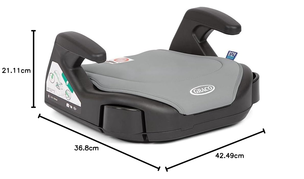 Graco Booster Basic R129 Fotelik samochodowy bez oparcia, lekki, waży zaledwie 1,4 kg, odpowiedni dla dzieci w wieku od 7 do 12 lat (135-150 cm), Opal Sky Fashion