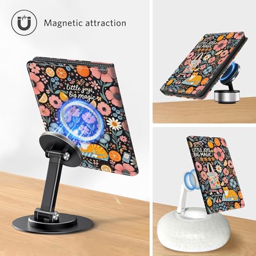 Image of CoBak Stand Case for 7 inch Kindle Paperwhite 12th Gen 2024 and Kindle Colorsoft with Hand Strap - Compatible with iPhone MagSafe, for Samsung /Belkin /Anker Wireless Charging Pads, Durable, Auto Sleep-Gray