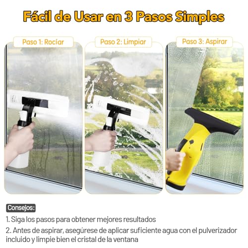 Limpiacristales eléctrico para Ventanas, Limpiadora de Cristales, Aspirador de Ventanas Recargable, con Cuchillas de limpiaparabrisas de 28 cm y 17 cm para Limpiar Ventanas - imagen 5