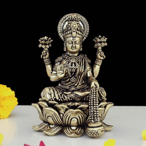 Image of INDICAST Handcrafted Brass Goddess Laxmi Statue for Home Temple | 3 inch Maa Lakshmi Figurine Idol Murti Sacred Symbol of Wealth | Perfect for Rituals & Gifting (Weight- 130gm)