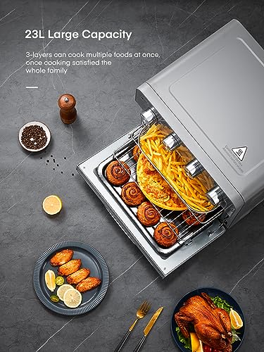 FOHERE 23L Varmluftsfritös med Vridspett och 6 Tillbehör - Grå