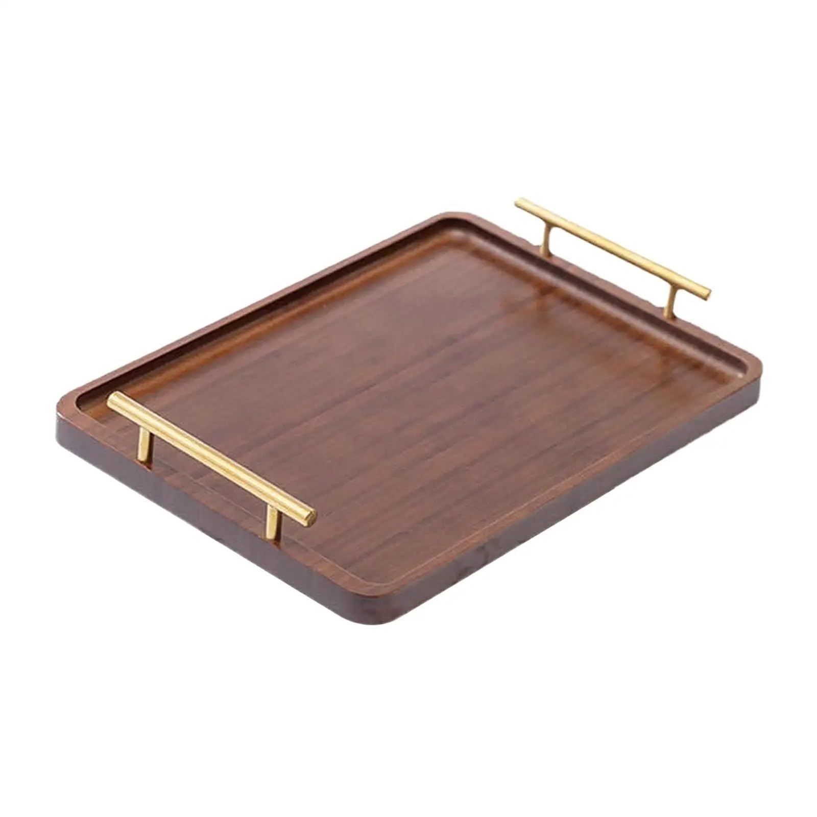Bandeja de madera para servir aperitivos con asas de metal, mesa de centro decorativa para decoración de cocina (20 x 30 cm)
