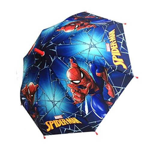 Chanos Chanos Marvel Automatic Fiber PoE Embossed Folding Umbrella, 46 cm, Blue and Red Paraguas Plegable, Azul (Blue Red)