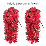 Artificial Faux Bougainvillea Flowers Plants for Outdoor Outside Summer Decoration, 2 PCS Fake Silk UV Resistant Look Real Long Trailing Vines for Front Door Porch Planter Urn Patio Balcony, Red - Image 4