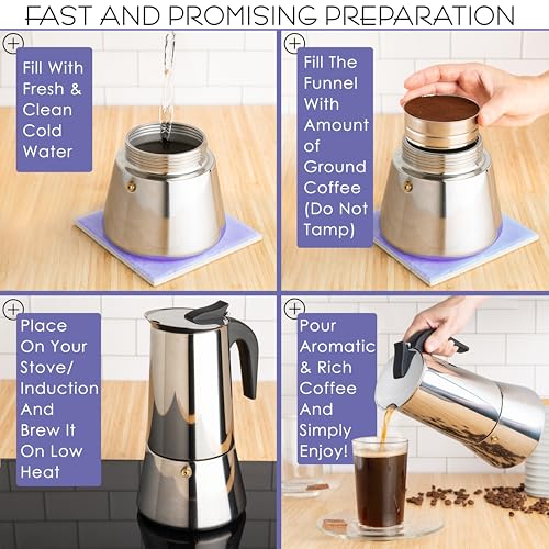 Mixpresso 12 Cup Greca Stovetop Espresso Pot 600ml/20oz, Moka Pot with Coffee Percolator Design, Stainless Steel Stove Top Coffee Maker for Camping or Home Use,Italian Stovetop Espresso Maker