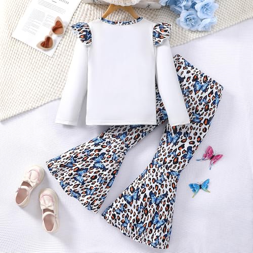 Image of Girl 2pcs set with ruffle sleeves top flared pants spring summer short sleeves 4-12Y