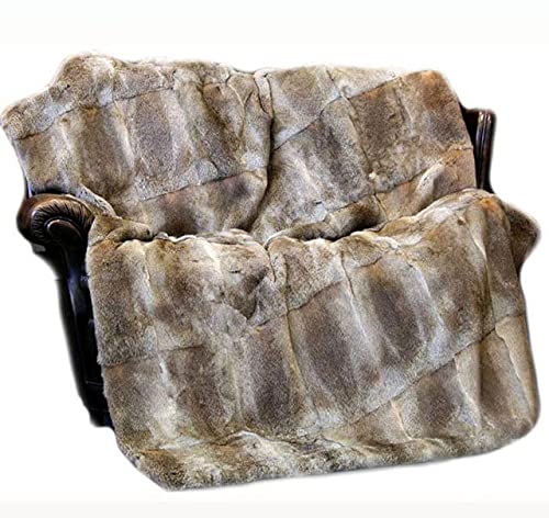 Natural Real Rabbit Fur Throw Blanket Whole Skin Pelt Luxury Fluffy Soft Cozy Plush,Thick Warm Blanket for Couch, Sofa and Bed,55.1 in x62.9in(Yellow Tan)