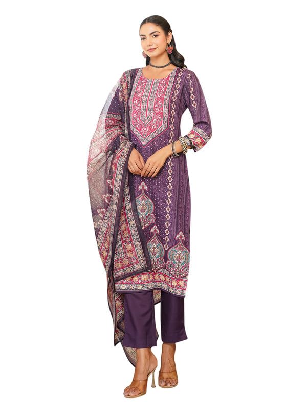 Women's Purple Rayon Printed Straight Kurta Pants With Dupatta Set | Festive Straight Kurta Set For Women | Printed Salwar Suit For Women-image-7