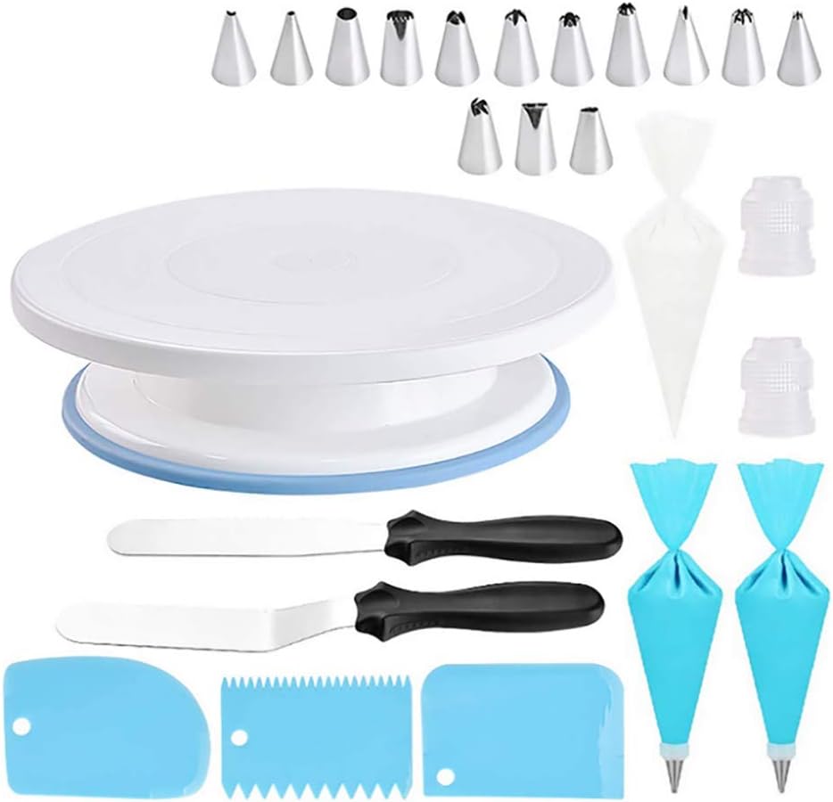 35 Pcs Cake Decorating Supplies, Professional Cupcake Decorating，Rotating Turntable Stand, Frosting, Piping Bags and Tips Set, Baking Supplies