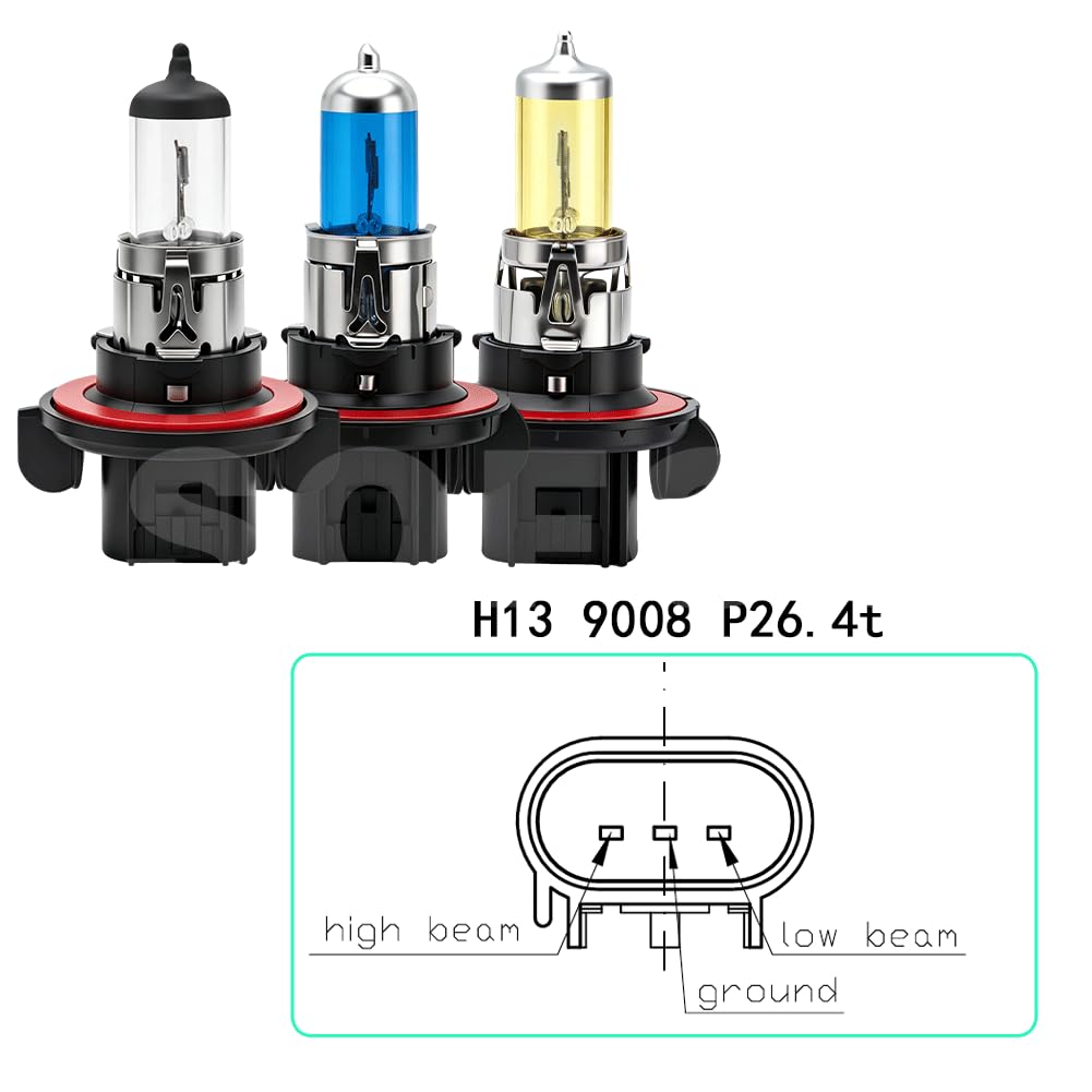 SOFOC-H13/9008 Halogen Automotive Faros Luz Antiniebla Bombilla Doble Haz P26.4T 12V 100/90W Blanco Cálido Super Brillante 2Pcs