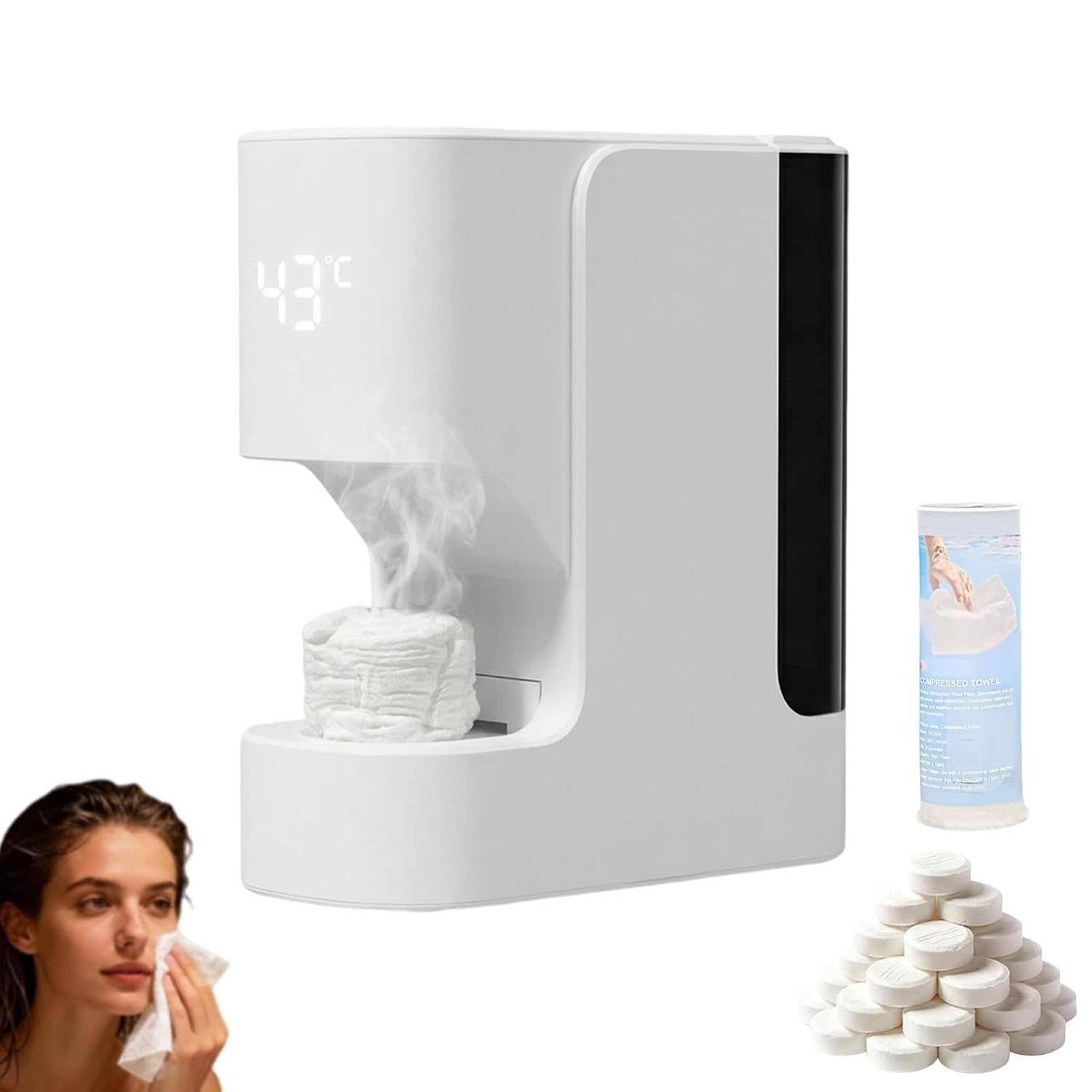 Hot Face Towel Dispenser for Luxury Bathroom Spa, Automatic Disposable Compressed Wipes Heater, Smart Portable Facial Heating Machine, 55°C Constant Temperature, Auto Heating & Dispensing