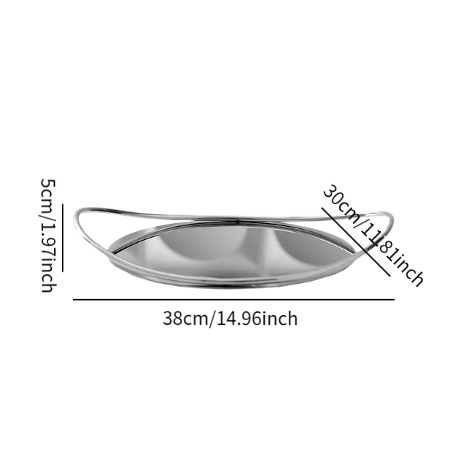 Bandeja Espejo Soporte de Organizador para Servir Postres Frutas Bandeja Decorativa Asas Metálicas Antideslizantes Adecuada para Bar Boda Regalo, Plata, Individual