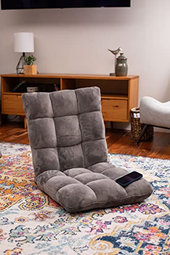 Birdrock Home Adjustable 14-Position Memory Foam Floor Chair For Kids | 22.5" H X 19" W. 5.5" Thick Cushion | Grey | Comfy Back Support | Reading Game Meditating | Foldable Banana Rocker Chairs #TOP1