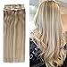 Produktbild YoungSee Blond Extensions Echthaar Clip in Remy Menschliches Haar Voller Kopf Clip in Extensions Echthaar Glatt Dunkel Aschblond mit Goldblond Strähnchen Clip in Hair Extensions 7pcs/70g 30 cm