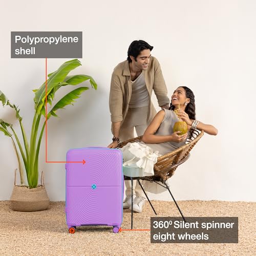 Image of Nasher Miles Bali Hard-Sided Polypropylene Check-in Luggage 28 inch | 75cm | 8 Wheels Large Trolley Bag for Travel | Suitcase (Purple)