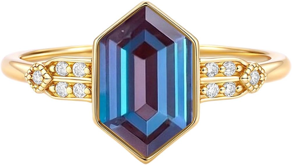1CT/1.5CT/2CT Alexandrite Engagement Ring - Hexagon Cut Alexandrite Rings White Yellow Rose 10K 14K 18K Solid Gold Sterling Silver Gem Anniversary Promise Ring for Women - Image 2