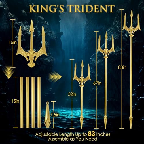 King’s Trident 83 Inches Metal Alloy Cosplay Prop – Adjustable 4-Section Poseidon Staff for Adult Halloween & Display Décor - Thumbnail 2